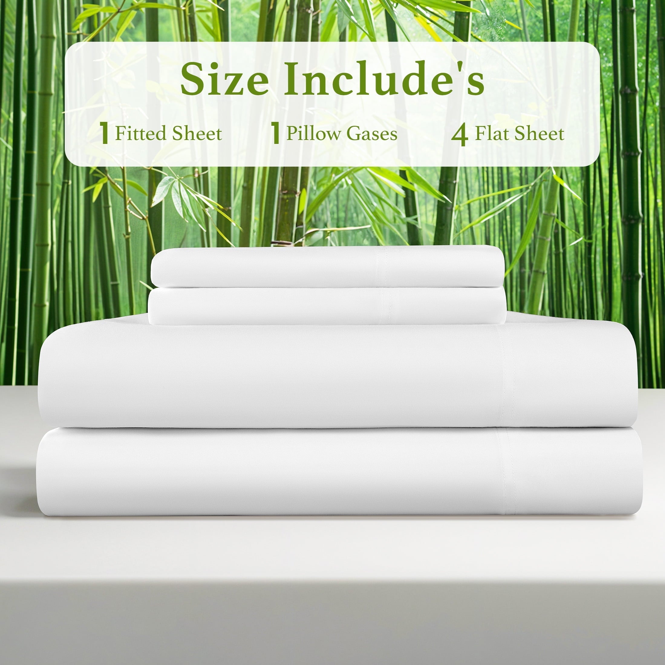 Bamboo Sheets Set, 4-Piece Queen Sheet Set with 16" Deep Pockets, Soft and Breathable Bed Sheets, White - Image 3